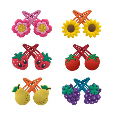 1pair/2pcs Fruit PVC Hairpins Sun Flower Hair Clips Grape Strawberry Barrettes Hair Accessories for Girls Kids Xmas Gift