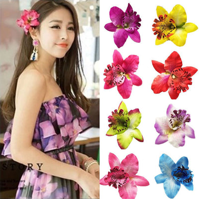 Colorful 10 Colors Women Chic Flowers Hair Clips Gift Sand beach Handmade Butterfly Orchid Vacation Hairpins Barrettes Hairpins