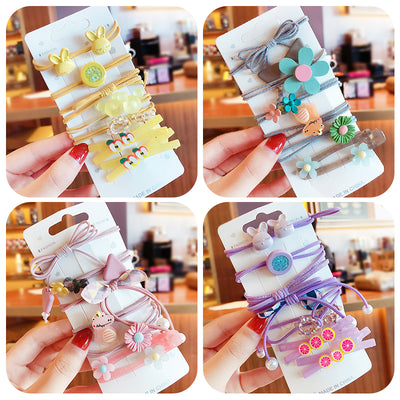 6/7 Pcs/Set Children Cute Cartoon Rabbit Flower Bow Elastic Hair Bands Girls Lovely Rubber Bands Kids Hair Clip Hair Accessories