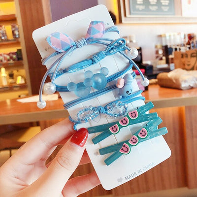 6/7 Pcs/Set Children Cute Cartoon Rabbit Flower Bow Elastic Hair Bands Girls Lovely Rubber Bands Kids Hair Clip Hair Accessories