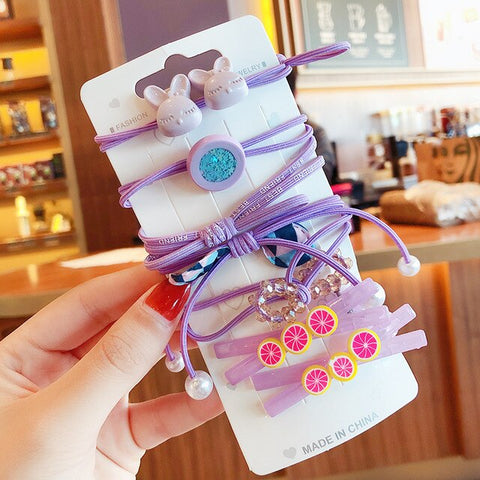 6/7 Pcs/Set Children Cute Cartoon Rabbit Flower Bow Elastic Hair Bands Girls Lovely Rubber Bands Kids Hair Clip Hair Accessories