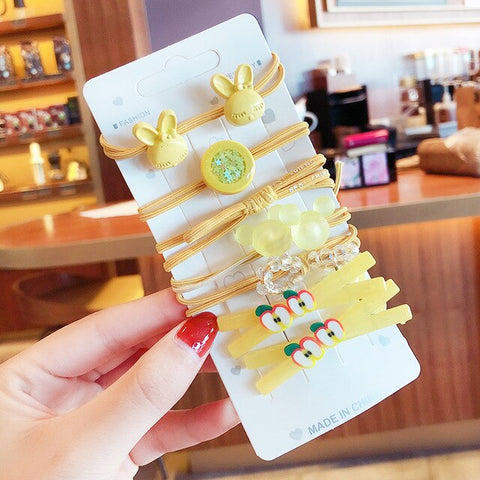 6/7 Pcs/Set Children Cute Cartoon Rabbit Flower Bow Elastic Hair Bands Girls Lovely Rubber Bands Kids Hair Clip Hair Accessories