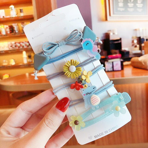 6/7 Pcs/Set Children Cute Cartoon Rabbit Flower Bow Elastic Hair Bands Girls Lovely Rubber Bands Kids Hair Clip Hair Accessories