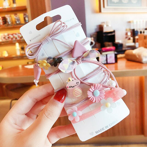 6/7 Pcs/Set Children Cute Cartoon Rabbit Flower Bow Elastic Hair Bands Girls Lovely Rubber Bands Kids Hair Clip Hair Accessories
