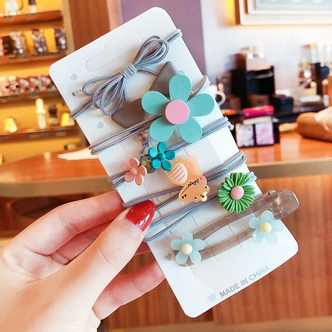 6/7 Pcs/Set Children Cute Cartoon Rabbit Flower Bow Elastic Hair Bands Girls Lovely Rubber Bands Kids Hair Clip Hair Accessories
