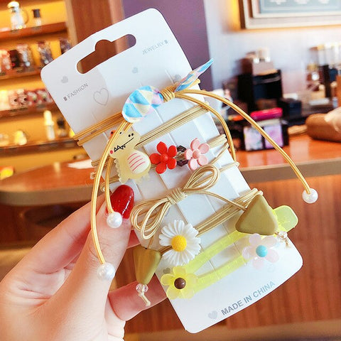 6/7 Pcs/Set Children Cute Cartoon Rabbit Flower Bow Elastic Hair Bands Girls Lovely Rubber Bands Kids Hair Clip Hair Accessories