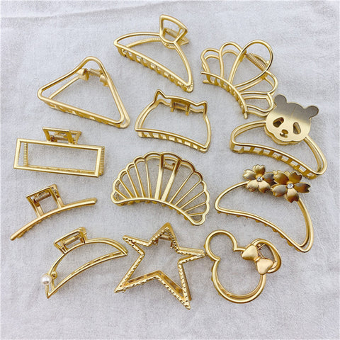 Women star flower Gold Hair Claws Clip Alloy metal geometry Hair Crab Clamp Accessories pearl Hairpin Hairgrip Barrette headwear