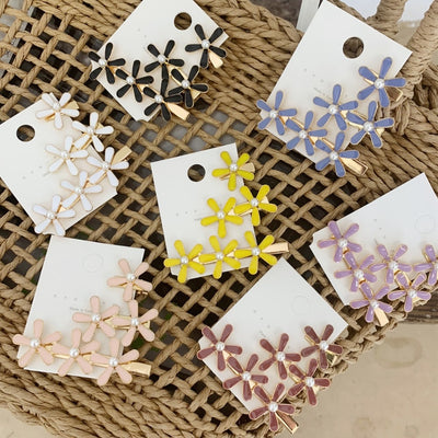 HZ 2019 Korea Imitation Pearls Flower Hair Clip Colorful Drop Glaze Barrette Sweet Hair Grip Hairpin Hair Accessories for Women