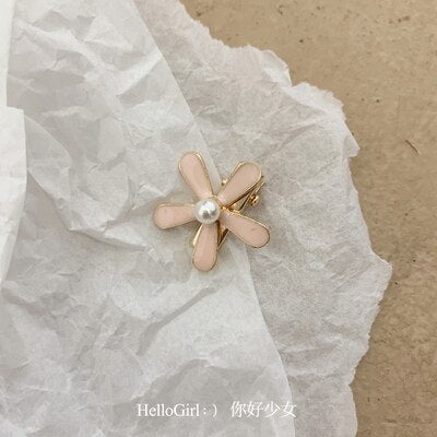 HZ 2019 Korea Imitation Pearls Flower Hair Clip Colorful Drop Glaze Barrette Sweet Hair Grip Hairpin Hair Accessories for Women