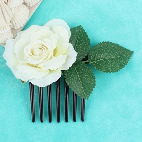 Romantic Fancy Silk Artificial Rose Flower Hair Comb Purple White Hair Clip Wedding Bridal Women Prom Headpiece Party Hair Tool