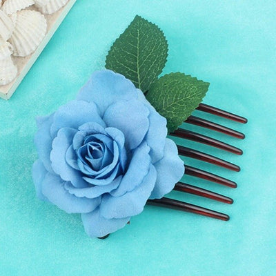 Romantic Fancy Silk Artificial Rose Flower Hair Comb Purple White Hair Clip Wedding Bridal Women Prom Headpiece Party Hair Tool