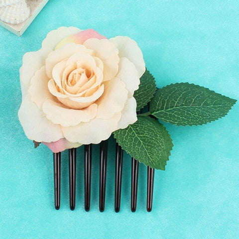 Romantic Fancy Silk Artificial Rose Flower Hair Comb Purple White Hair Clip Wedding Bridal Women Prom Headpiece Party Hair Tool