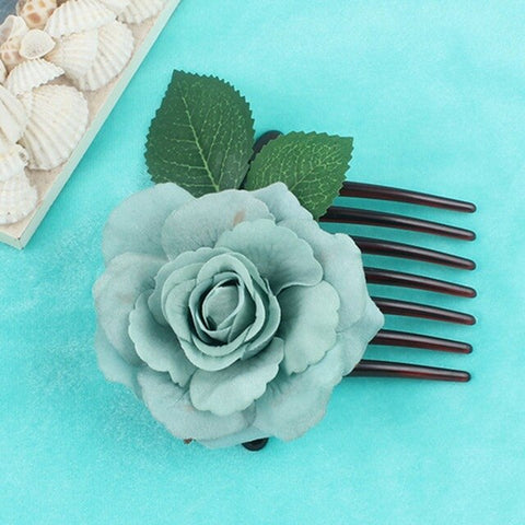 Romantic Fancy Silk Artificial Rose Flower Hair Comb Purple White Hair Clip Wedding Bridal Women Prom Headpiece Party Hair Tool