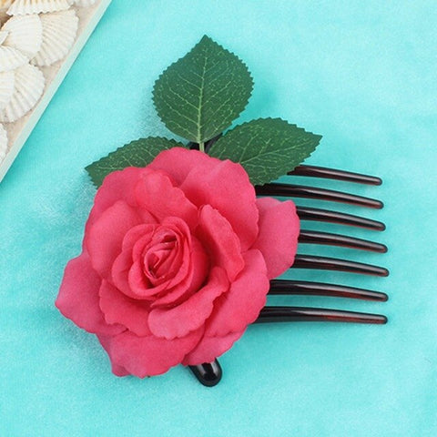 Romantic Fancy Silk Artificial Rose Flower Hair Comb Purple White Hair Clip Wedding Bridal Women Prom Headpiece Party Hair Tool