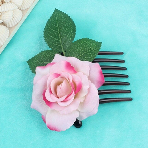 Romantic Fancy Silk Artificial Rose Flower Hair Comb Purple White Hair Clip Wedding Bridal Women Prom Headpiece Party Hair Tool