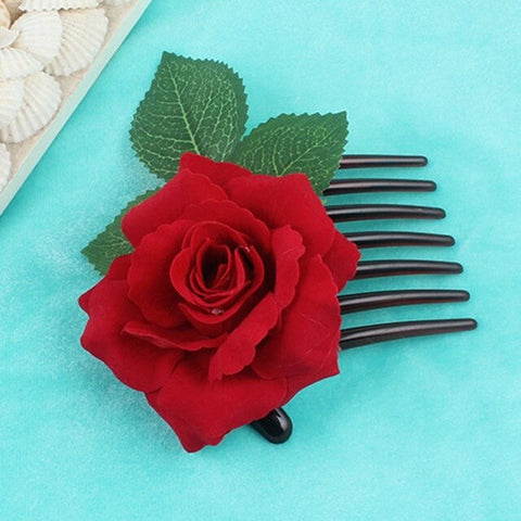 Romantic Fancy Silk Artificial Rose Flower Hair Comb Purple White Hair Clip Wedding Bridal Women Prom Headpiece Party Hair Tool