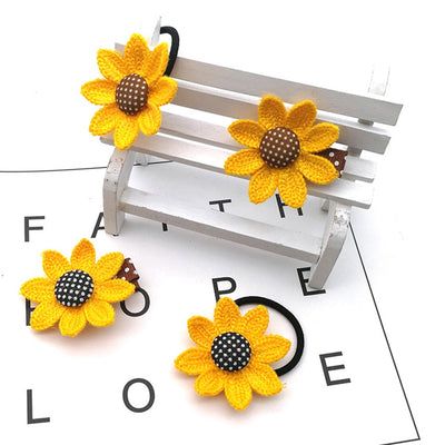 Girls Sun Flower Elastic Hair Bands Lovely Hair Clip Dots Headbands Ribbon Cloth Yellow Children Kids Hair Accessories Hairpin