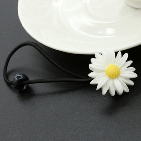 2 PCS Cute Daisy Flower Hair Clip Black Elastic Hair Ring Rope Bands Hairpins Ponytail Holder Woman Girls Hair Accessories