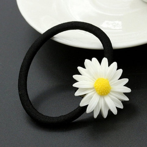 2 PCS Cute Daisy Flower Hair Clip Black Elastic Hair Ring Rope Bands Hairpins Ponytail Holder Woman Girls Hair Accessories