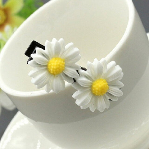 2 PCS Cute Daisy Flower Hair Clip Black Elastic Hair Ring Rope Bands Hairpins Ponytail Holder Woman Girls Hair Accessories