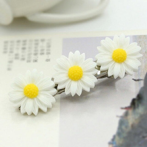 2 PCS Cute Daisy Flower Hair Clip Black Elastic Hair Ring Rope Bands Hairpins Ponytail Holder Woman Girls Hair Accessories