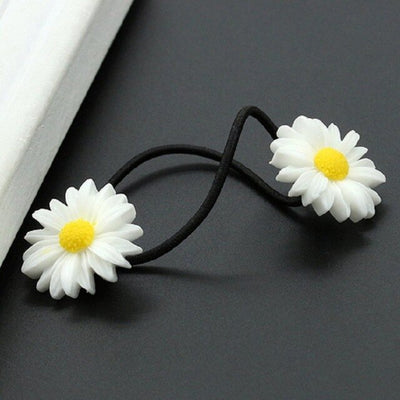 2 PCS Cute Daisy Flower Hair Clip Black Elastic Hair Ring Rope Bands Hairpins Ponytail Holder Woman Girls Hair Accessories