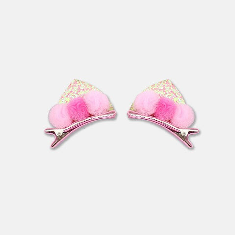 2pcs/set Shiny Sequin Pretty Hair Clips For Girls Rainbow Flower Glitter Cat Ears Bunny Barrette Hair Accessories Headwear Girls