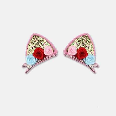 2pcs/set Shiny Sequin Pretty Hair Clips For Girls Rainbow Flower Glitter Cat Ears Bunny Barrette Hair Accessories Headwear Girls