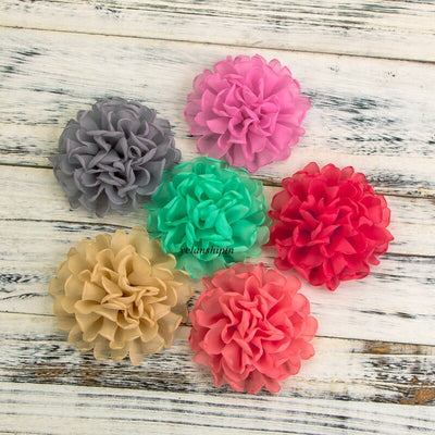 1PC 4" 20colors Newborn Burned Edge Chiffon Hair Flowers Clips For Hair Accessories Artificial Fabric Flowers For Headband