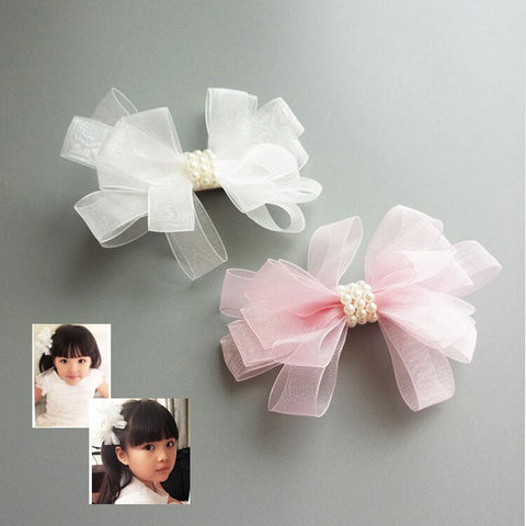 New Cute White Ribbon Pearl Hair Accessories Korea Princess Hair Clips Girls Flowers Bows Ornaments Hairpin Kids Gift Headwear