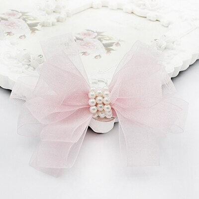 New Cute White Ribbon Pearl Hair Accessories Korea Princess Hair Clips Girls Flowers Bows Ornaments Hairpin Kids Gift Headwear
