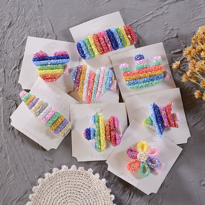 New Rainbow Sequin BB Clip Crown Flower Hairpins Children Girls Kids Hair Clips Pin Barrettes Accessories Hair Ornament Hairclip