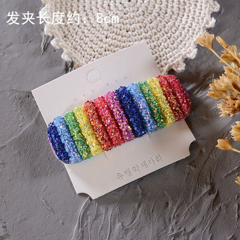 New Rainbow Sequin BB Clip Crown Flower Hairpins Children Girls Kids Hair Clips Pin Barrettes Accessories Hair Ornament Hairclip