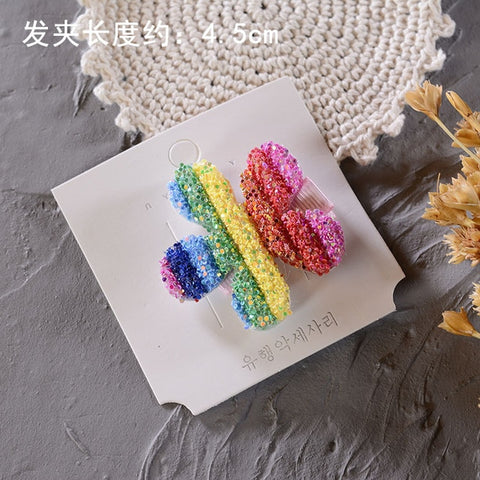 New Rainbow Sequin BB Clip Crown Flower Hairpins Children Girls Kids Hair Clips Pin Barrettes Accessories Hair Ornament Hairclip