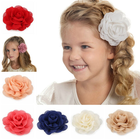 1PC Kids Girls Soft Big Rose Flower Chiffon Hair Clips Multi-Color Party Festival Hair Accessories Sweet Cute Hairpins Barrettes