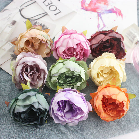 5PCS Artificial Flower Silk Tea Rose Head For Wedding Home Party Decoration DIY Garland Scrapbook Shoes Hat Rosa Flower ZM