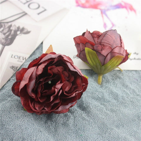 5PCS Artificial Flower Silk Tea Rose Head For Wedding Home Party Decoration DIY Garland Scrapbook Shoes Hat Rosa Flower ZM