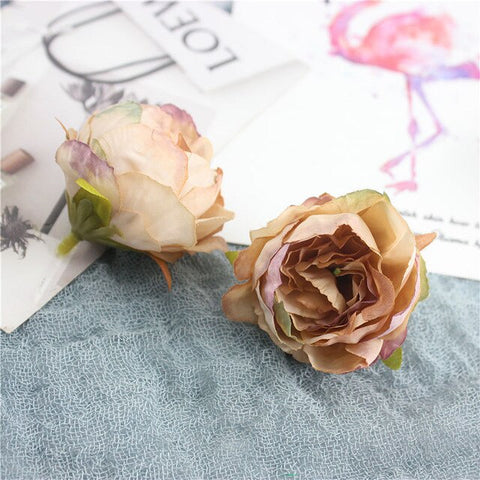 5PCS Artificial Flower Silk Tea Rose Head For Wedding Home Party Decoration DIY Garland Scrapbook Shoes Hat Rosa Flower ZM