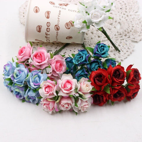 6pcs/lot Mini Rose Artificial Flower Silk Flower Simulation Diy Flower Ball Garland Headdress Wedding Decoration Bridal Flowers