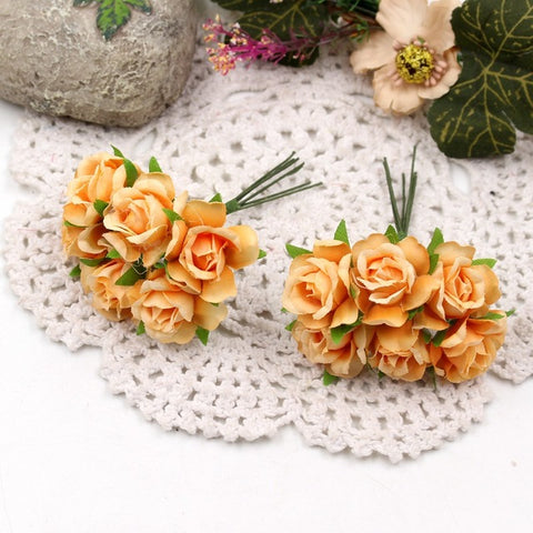 6pcs/lot Mini Rose Artificial Flower Silk Flower Simulation Diy Flower Ball Garland Headdress Wedding Decoration Bridal Flowers