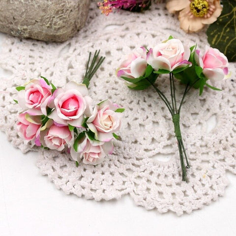 6pcs/lot Mini Rose Artificial Flower Silk Flower Simulation Diy Flower Ball Garland Headdress Wedding Decoration Bridal Flowers