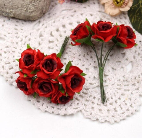 6pcs/lot Mini Rose Artificial Flower Silk Flower Simulation Diy Flower Ball Garland Headdress Wedding Decoration Bridal Flowers