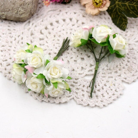 6pcs/lot Mini Rose Artificial Flower Silk Flower Simulation Diy Flower Ball Garland Headdress Wedding Decoration Bridal Flowers