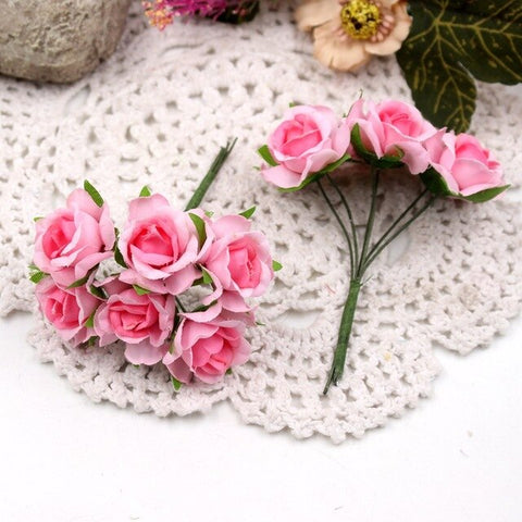 6pcs/lot Mini Rose Artificial Flower Silk Flower Simulation Diy Flower Ball Garland Headdress Wedding Decoration Bridal Flowers