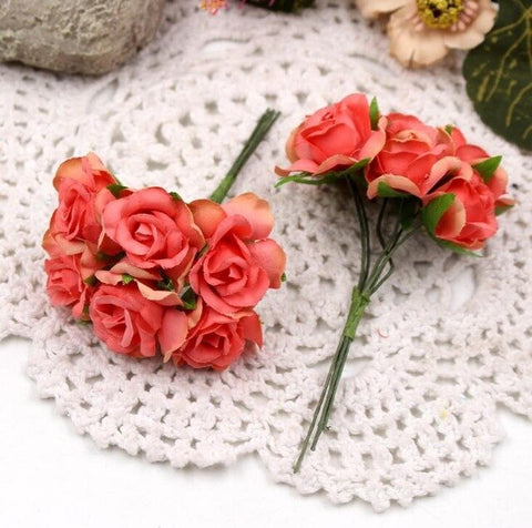 6pcs/lot Mini Rose Artificial Flower Silk Flower Simulation Diy Flower Ball Garland Headdress Wedding Decoration Bridal Flowers