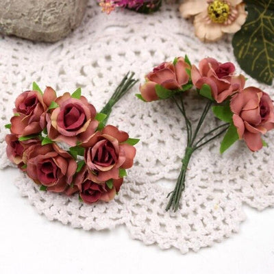 6pcs/lot Mini Rose Artificial Flower Silk Flower Simulation Diy Flower Ball Garland Headdress Wedding Decoration Bridal Flowers