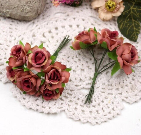 6pcs/lot Mini Rose Artificial Flower Silk Flower Simulation Diy Flower Ball Garland Headdress Wedding Decoration Bridal Flowers