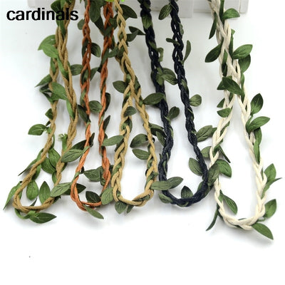 1m Vine Leaves Artificial Green Flower Rattan For  Wedding Party Decoration Foliage DIY Home Garland Headband Hair Accessories