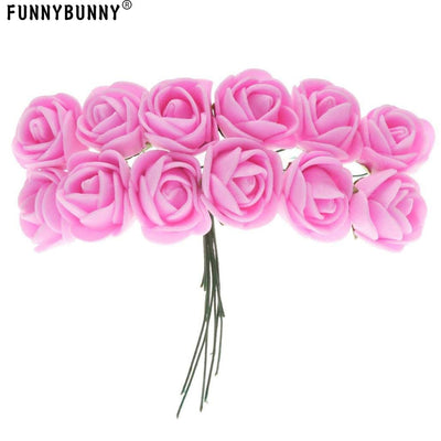 FUNNYBUNNY 12Pcs/Lot Mini Rose Artificial Flower Foam Flower DIY Flower Ball Garland Headdress Wedding Decoration Bridal Flowers