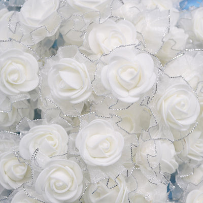 20pcs Mini 4cm Foam Silk Rose Artificial Flower Bride Bouquet White Beige Rose Wedding Flower Decoration Garland Fake Flower